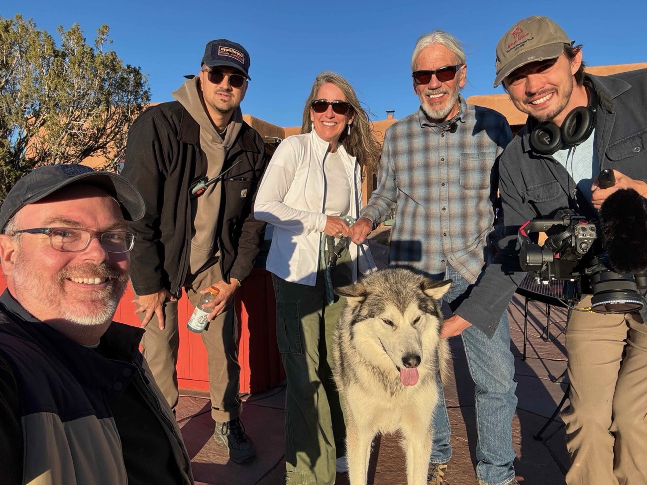 The crew at work on location